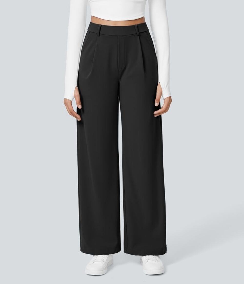 Halara Flex DayStretch High Waisted Pocket Straight Leg Work Pants Black Medium